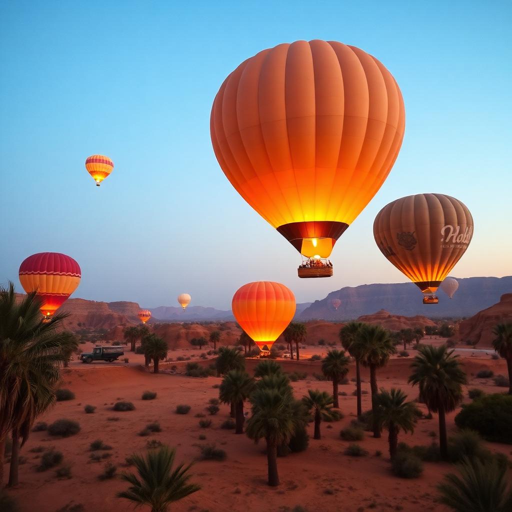 Balloons over the desert at dawn